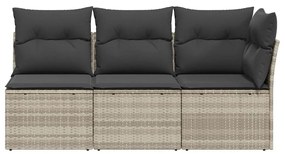 3 személyes világosszürke polyrattan kerti kanapé párnával