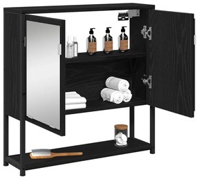 Fürdőszoba Tükör Szekrény Fekete Tölgy 60x16x60 cm Műanyag fóliás MDF