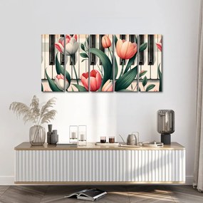 5 részes kép zongora és tulipánok virágszimfóniában