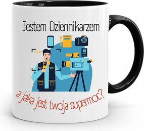 Fekete Bögre Ajándék Riporter Újságírónak, fényképes nyomtatással