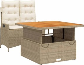 vidaXL 2 részes bézs polyrattan kerti étkezőgarnitúra párnákkal