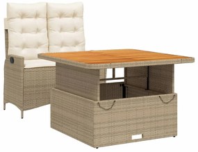 vidaXL 2 részes bézs polyrattan kerti étkezőgarnitúra párnákkal