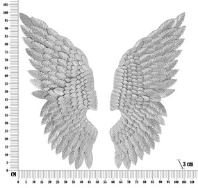 Nagyméretű angyalszárny ezüst színű fali dekoráció 37,5 × 3 × 100 cm