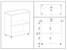 SimpleOffice alacsony szekrény 80 x 40 x 80 cm, szürke
