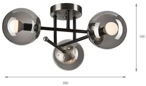 Felületre szerelhető csillár  MALENA 3xE14/5W/230V fekete/füstös