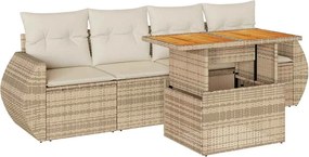 vidaXL 5 részes bézs polyrattan kerti ülőgarnitúra párnákkal
