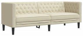 3 személyes krémszínű műbőr Chesterfield kanapé
