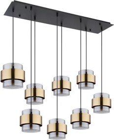 Globo 15560-8H Függeszték fém fekete váz, üveg búra réz dekor gyűrűvel. SzxHxM: 1030x315x1200mm, exkl. 8x E27 60W 230V