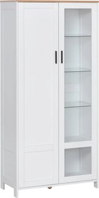 HOMCOM Üveges Konyhai Spájz Szekrény Állítható Polcokkal és Emelt Lábakkal Étkezőbe 76x36x160 cm Fehér | Aosom