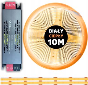 10M Cob Led szalag szett 480 dióda 3000K meleg fehér 24V 10W tápegységgel