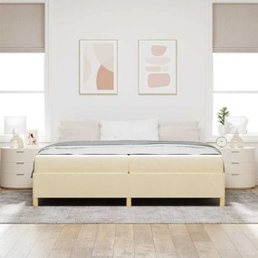 Boxrugós ágy matracmal Fehér és krém 200 x 200 cm szövet
