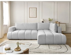 Világosszürke kinyitható-tárolóhelyes sarokkanapé (jobb oldali-L alakú) Fuji – Bobochic Paris