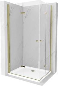 Mexen Lima Duo, zuhanykabin összecsukható ajtóval 90 (ajtó) x 80 (ajtó) cm, 6mm átlátszó üveg, arany profil + vékony zuhanytálca fehér + arany szifon…