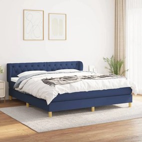 Kék szövet rugós ágy matraccal 160 x 200 cm