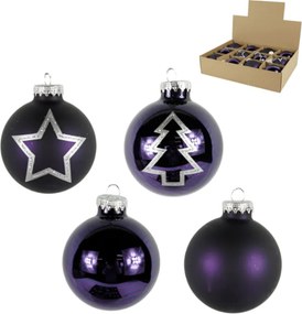 12 db-os karácsonyi dísz szett PURPLE JOY üveg 7,5 cm, lila