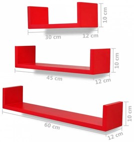 6 db piros fali polc