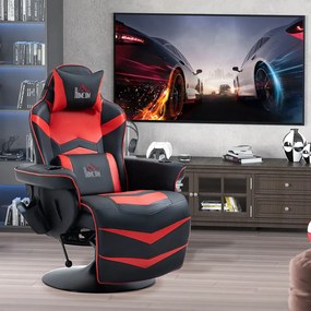 HOMCOM Prémium Gamer Szék, masszázs funkció, dönthető háttámla, lábtartó, acél keret, műbőr, piros