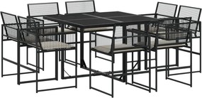 vidaXL 9 részes fekete polyrattan kerti étkezőgarnitúra párnákkal