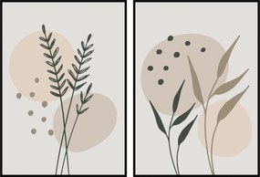 Poszter szett diptikus 2db 50x70cm Virágok levelek grafika növény botanika