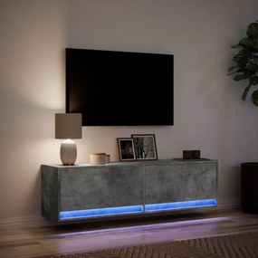 betonszürke falra szerelhető TV-szekrény LED-del 140x31x38 cm