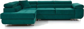 Zöld bársony kinyitható-tárolóhelyes sarokkanapé (bal oldali-L alakú) Anton – ELTAP