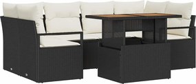 vidaXL Kerti Kanapé Szett tárolóval 7 pcs Fekete Poli rattan