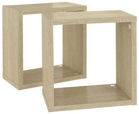 2 db sonoma-tölgyszínű forgácslap fali kockapolc 26x15x26 cm