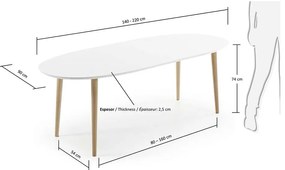 Fehér bővíthető étkezőasztal fehér asztallappal 90x140 cm Oqui – Kave Home