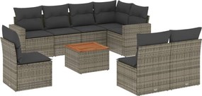 vidaXL 9 részes szürke polyrattan kerti ülőgarnitúra párnákkal