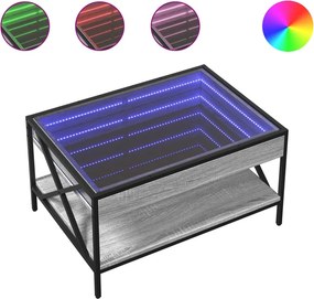 vidaXL szürke sonoma végtelen hatású LED-es dohányzóasztal 70x50x38 cm