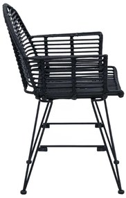 Étkezőszék 2 pcs Fekete 57 x 54.5 x 85 cm Rattan és Vas