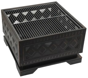 Hordozható fa tűzrakóhely rostéllyal fekete/patina