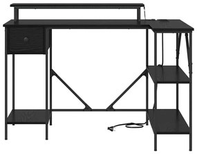Asztal LED -es lámpákkal Musta tammi 120 x 79 x 86.5 cm Faanyag