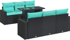 vidaXL 7 részes fekete polyrattan akácfa kerti ülőgarnitúra párnával