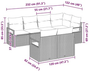 7 darabos Kertiszófakészlet Párnákkal Barna Poli Rattan, 2 személyes Kertiszófa Párnákkal Barna Poli Rattan