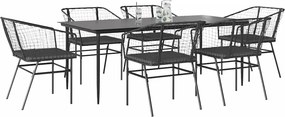 vidaXL 7 részes fekete polyrattan üveg kerti étkezőgarnitúra párnákkal