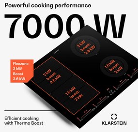 Klarstein Masterzone 60 Hibrid, Indukciós főzőlap, beépített, max. 9600 W, 4 Flex zóna, ThermoBoost technológia, Smart Flex