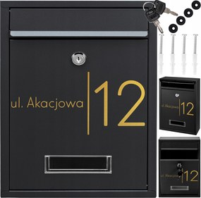 Postaláda Fekete Rib Arany Mintás Felirat