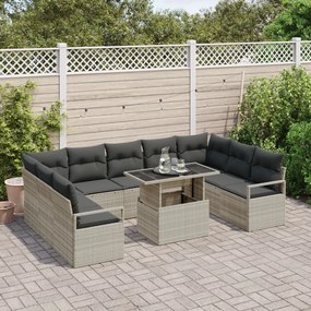 10 Darabos Kerti Kanapészett Párnákkal Világosszürke Poli Rattan, 2-Fős Kerti Kanapé Párnákkal Szürke Poli Rattan