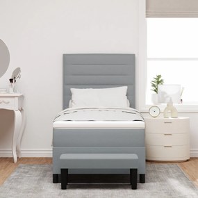 Boxspring ágy matraccal és pad light szürke 90 x 190 cm szövet