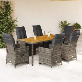 7 részes szürke polyrattan kerti bisztrógarnitúra párnákkal