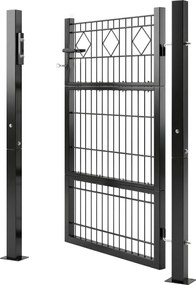 Outsunny horganyzott fém kerti kapu 100 x 131 cm fogantyúval, lakattal és 3 kulccsal, 2 oszloppal - sötétszürke | Aosom