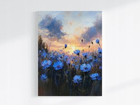 Vászonkép Canvas Tájkép Rét Mező Virágok Búzavirág Naplemente 60x80