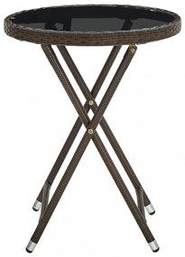barna polyrattan és edzett üveg teázóasztal 60 cm