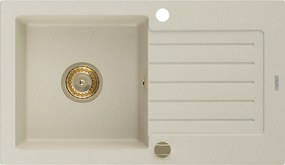 Mexen Pablo egytálcás gránit mosogató csepegtetővel 752 x 436 mm, bézs, arany szifon - 6510751010-69-G