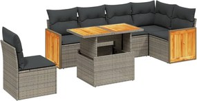 vidaXL 7 részes szürke polyrattan kerti ülőgarnitúra párnákkal