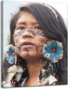 Vászonkép Festett Lány Arc Virágok 30x40 cm