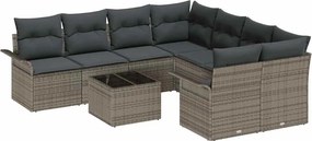 vidaXL Kerti Kanapé Szett párnával 9 pcs Szürke polirattan
