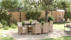 vidaXL Kert étkező szett 7 pcs Bézs polirattan