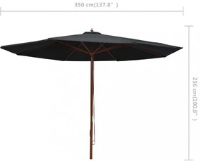 fekete kültéri napernyő farúddal 350 cm